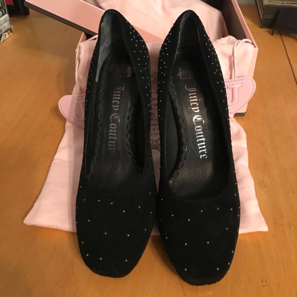 Juicy Couture Sz  7.5 M Women’s Heels Black Dress Shoes J1022023 Tessa Suede.